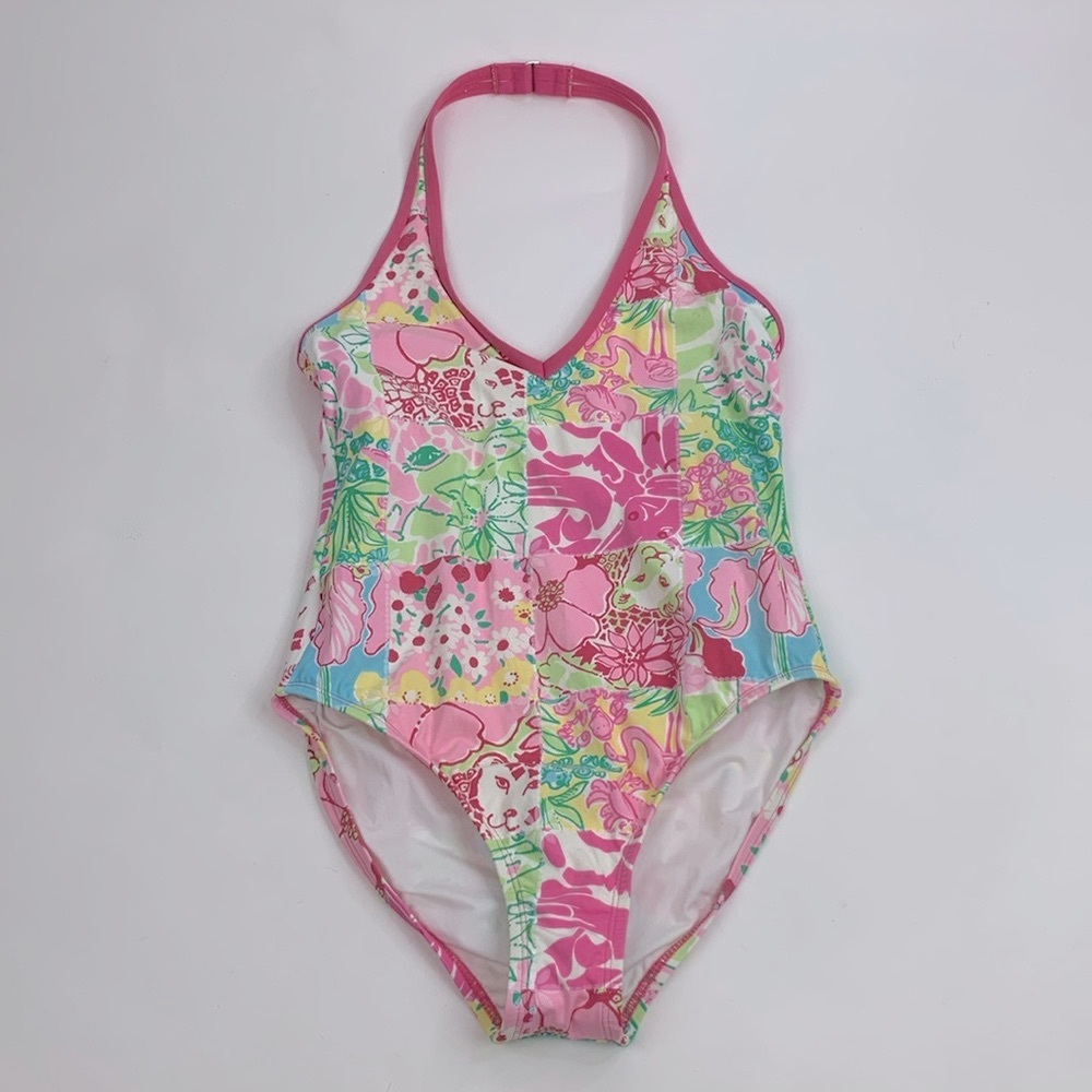 Lilly Pulitzer Halter One piece swimsuit Size 8 Pink yellow green Lined